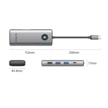 ORICO PW11 USB-C priklopna postaja 8 v 1, 2x USB-A 3.0, 1x USB-A 2.0, 1x USB-C 3.0, 1x USB-C PD 100W, 1x HDMI 4K 60Hz, 1x VGA 1080P 60Hz, 1x RJ45 Gigabit Ethernet, siva