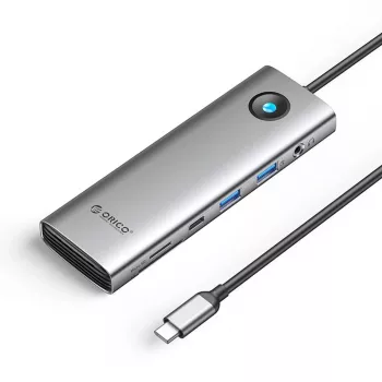ORICO PW11 USB-C priklopna postaja 9 v 1, siva - 2x USB-A 3.0, 1x USB-C 3.0, 1x USB-C PD 100W, 1x HDMI 4K 60Hz, 1x microSD/SD, 1x RJ45 2.5G Ethernet, 1x avdio 3,5mm