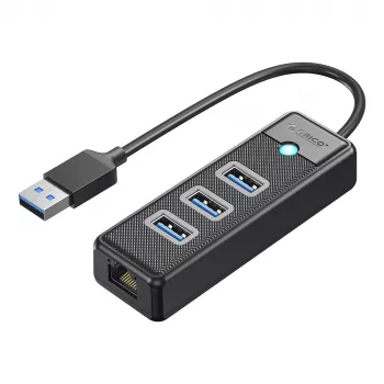 ORICO PW3UR25-U3 4-portni USB razdelilnik z adapterjem 2.5G Ethernet, 3x USB-A 3.0, 1x RJ45, kabel 0,15m, črn