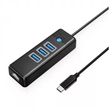 ORICO PW3UR25-C3 USB-C razdelilnik 4-portni 3x USB-A 3.0 1x RJ45 2.5G Ethernet 1,8m črn