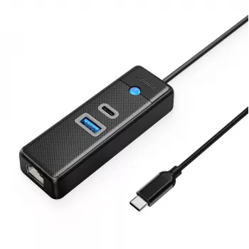 ORICO PW3UR25-C3 3-portni USB-C razdelilnik s 2,5G Ethernet, 1x USB-A 3.0, 1x USB-C 3.0, kabel 1m, črn