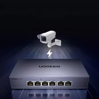 Ugreen 6-portno Gigabit Ethernet stikalo s PoE+ - sivo