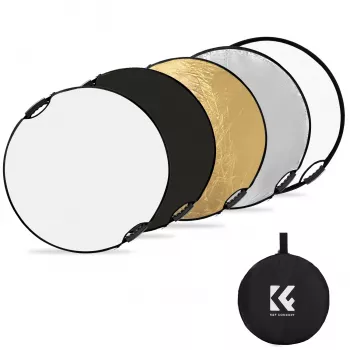 K&F Concept 5-v-1 okrogel fotografski reflektor z ročajem 80cm (32 inch) - zlat/srebrn/bel/črn/prosojen difuzor za portretno, studijsko in zunanjo fotografijo