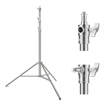 K&F Concept KF34.044 280cm aluminijasto stojalo za luč z 1/4 palca-20 in 3/8 palca-16 obračljivim zatičem, nosilnost 5kg, 3-delno, zaklepi flip, vzmetno dušenje, črno
