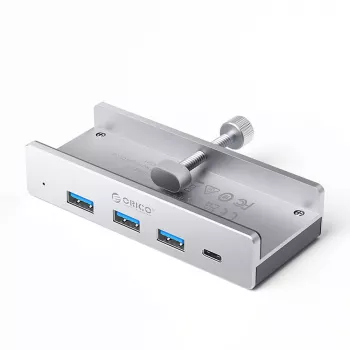 ORICO MH4PC USB-C stikalo z vpenjalom, 3x USB-A 3.0 + 1x USB-C 3.0, srebrno