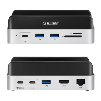 ORICO MiniDock 10-v-1 USB-C priklopna postaja z ohišjem za M.2 NVMe/SATA SSD – srebrna