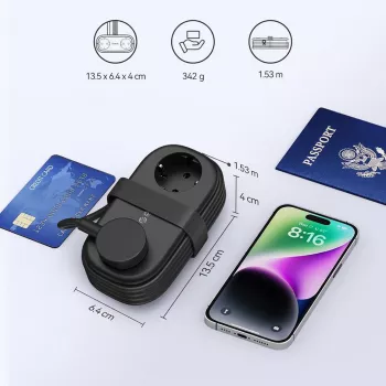 ORICO AP3 20W GaN podaljšek 5-v-1 2x AC + 2x USB-A + 1x USB-C – črno