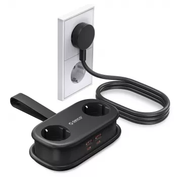 ORICO AP3 65W GaN 6-v-1 podaljšek z vtičnicami z 2 vtičnicama AC, 2 priključkoma USB-A in 2 priključkoma USB-C, 1,5 m kabel, črno