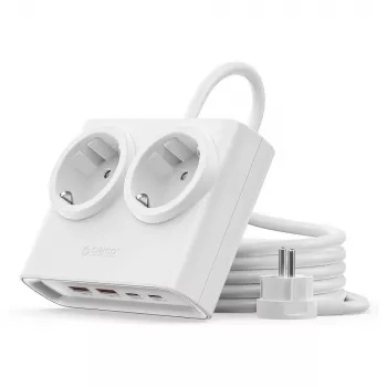 ORICO PDC25 podaljšek z vtičnicami 25W 6-v-1 2x AC + 2x USB-A + 2x USB-C – belo