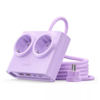 ORICO PDC25 25W 6-v-1 podaljšek z vtičnicami z 2 vtičnicama AC, 2 priključkoma USB-A in 2 priključkoma USB-C – vijolično