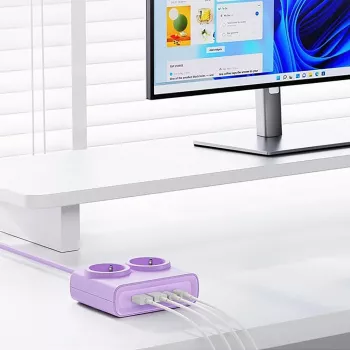 ORICO PDC25 25W 6-v-1 podaljšek z vtičnicami z 2 vtičnicama AC, 2 priključkoma USB-A in 2 priključkoma USB-C – vijolično