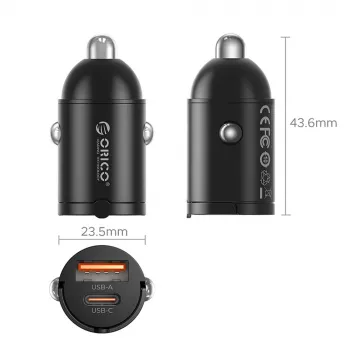 ORICO MiniRing 30W USB-A + USB-C polnilnik za avto, črn