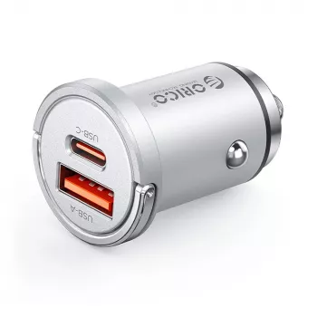 ORICO MiniRing Pro 45W USB-A + USB-C polnilnik za avto, srebrn
