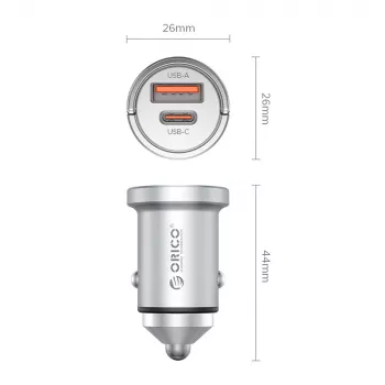 ORICO MiniRing Pro 45W USB-A + USB-C polnilnik za avto, srebrn
