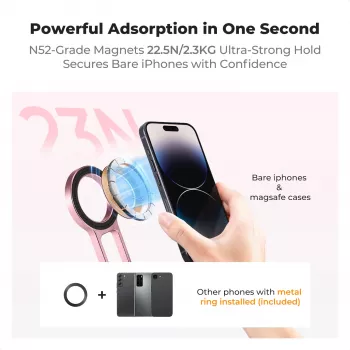 KF 3-v-1 magnetno držalo za telefon, stojalo, ročaj, namizno stojalo za iPhone MagSafe, roza