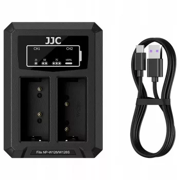 JJC dvojni USB-C polnilnik za 2x Fujifilm NP-W126 / NP-W126S baterijo DCH-W126TC