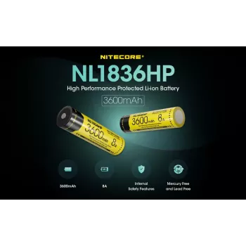 Nitecore NL1836HP 3600mAh 18650 Li-ion baterija Button Top