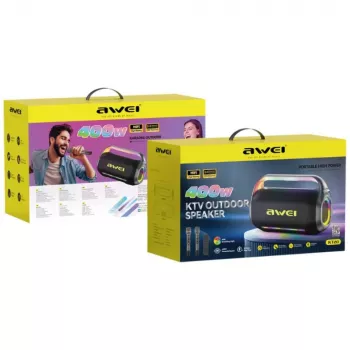AWEI KT20 prenosni brezžični zvočnik 400W Bluetooth 5.3 s karaoke kompletom črn