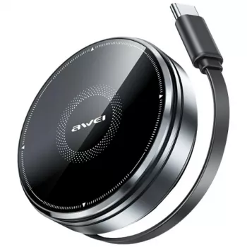 AWEI W27 3-v-1 brezžična polnilna postaja 15W hitro polnjenje s kablom USB-C črna