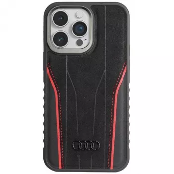 Audi trdi ovitek iz pravega usnja MagSafe iPhone 14 Pro 6.1 inch črno-rdeč AU-TPUPCMIP14P-R8/D3-RD