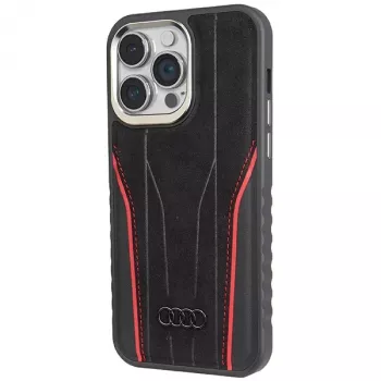 Audi trdi ovitek iz pravega usnja MagSafe iPhone 14 Pro 6.1 inch črno-rdeč AU-TPUPCMIP14P-R8/D3-RD