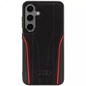 Audi trda školjka iz pravega usnja MagSafe za Samsung Galaxy S24 (S921), črno-rdeča