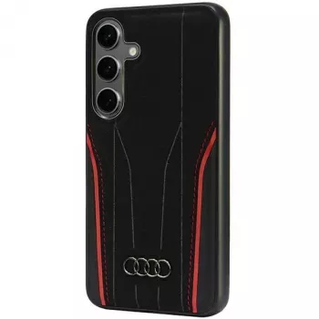 Audi trda školjka iz pravega usnja MagSafe za Samsung Galaxy S24 (S921), črno-rdeča