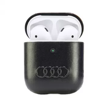 Audi ovitek iz usnja Big Logo za AirPods 1/2, črn AU-AP-GT/D3-BK