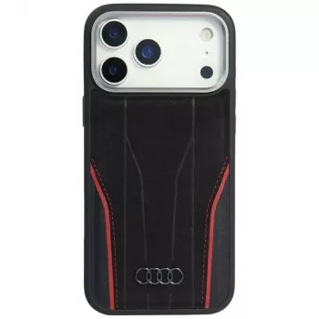 Audi R8 ovitek MagSafe iz pravega usnja za iPhone 15 Pro Max, črno-rdeč