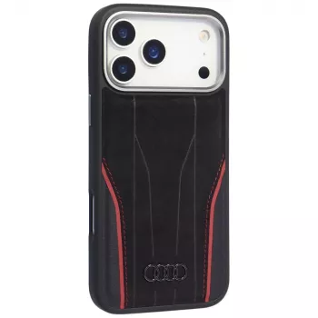 Audi R8 ovitek MagSafe iz pravega usnja za iPhone 15 Pro Max, črno-rdeč