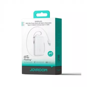 Prenosna baterija Joyroom JR-PR2 35W 10000mAh z izvlečnim kablom USB-C in vgrajenim kablom Lightning - bela