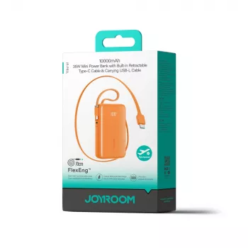 Joyroom JR-PR2 prenosna baterija 35W 10000mAh z vgrajenima kabloma USB-C in Lightning - oranžna