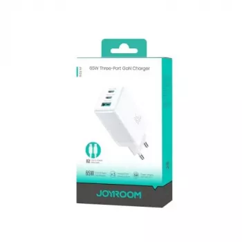 Joyroom JR-TG10 65W napajalnik GaN 2x USB-C + USB-A s kablom USB-C na USB-C 100W 1,2m bel