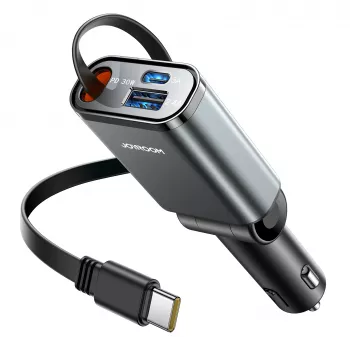 Joyroom JR-CCL07 3-v-1 avtomobilski polnilnik z izvlečnimi kabli, temno siv