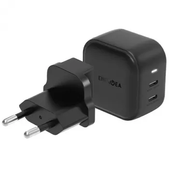 ENERGEA Travelite GAN45 45W GaN USB-C dvojni potovalni polnilnik z adapterji US+EU, črn