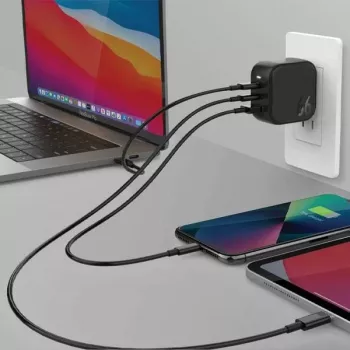 ENERGEA Travelite GAN66 66W GaN USB-C polnilnik 2C1A črn US+EU