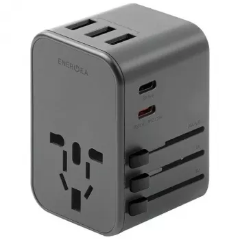 ENERGEA Travelworld 35,5W 3A2C USB polnilnik z vtiči US/EU/UK/AU, gunmetal