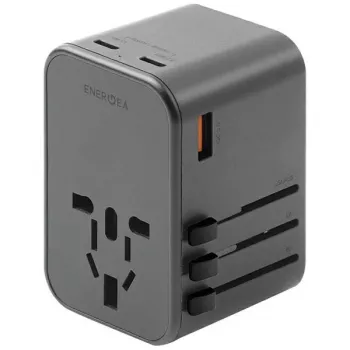 ENERGEA Travelworld adapter GaN65W 65W 1xUSB-A 2xUSB-C PD PPS QC 3.0 izmenljivi vtiči US/EU/UK gunmetal siva