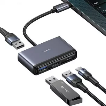 USAMS 4-v-1 USB-C hub adapter 2x USB 2.0 / USB 3.0 / USB-C temno siv SJ627HUB01 (US-SJ627)