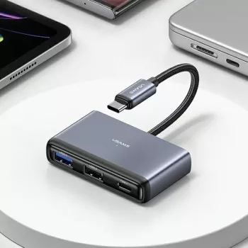 USAMS 4-v-1 USB-C hub adapter 2x USB 2.0 / USB 3.0 / USB-C temno siv SJ627HUB01 (US-SJ627)
