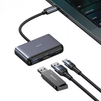 USAMS 5-v-1 USB-C hub USB 2.0/USB 3.0/USB-C/TF/SD temno siv SJ628HUB01 (US-SJ628)