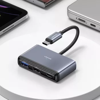 USAMS 5-v-1 USB-C hub USB 2.0/USB 3.0/USB-C/TF/SD temno siv SJ628HUB01 (US-SJ628)