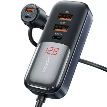USAMS C40 avtomobilski polnilnik 3xUSB+2xUSB-C 165W PD+QC hitro polnjenje, črn CC213CC01 (US-CC213)