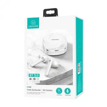 USAMS SDseries BHUSD01 True Wireless Stereo Bluetooth 5.0 ušesne slušalke, bele