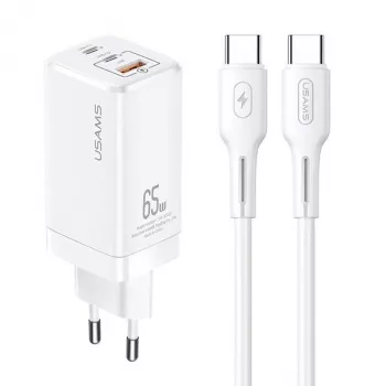 USAMS GaN 65W USB-C polnilnik MTXLOGTC02 bel s 100W USB-C kablom