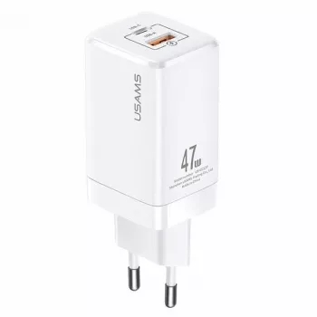 USAMS T41 GaN 47W USB-C + USB-A hitri polnilnik (bel) CC137TC02