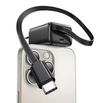 USAMS YC Series GaN 20W USB-C stenski polnilnik z izvlečnim kablom USB-C, PD+QC hitro polnjenje, bel (US-CC233)