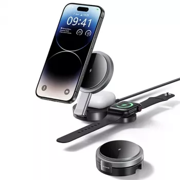 USAMS zložljiva 3-v-1 brezžična polnilna postaja 15W za telefon/Apple Watch/ušesne slušalke CD234WXC01 (US-CD234)