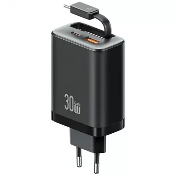 USAMS Xiang Series CC296 30W stenski polnilnik z USB-C in USB-A, črn