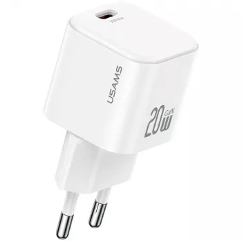 USAMS 20W USB-C PD stenski polnilnik s Lightning kablom (1m) - bel